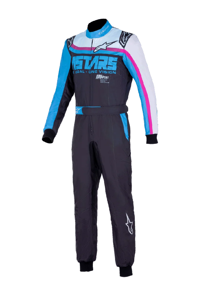 Alpinestars KMX-9 V3 Graphic 2 Suit, Karting Suit, Black and Cyan with fuchsia accents, dual-layer construction