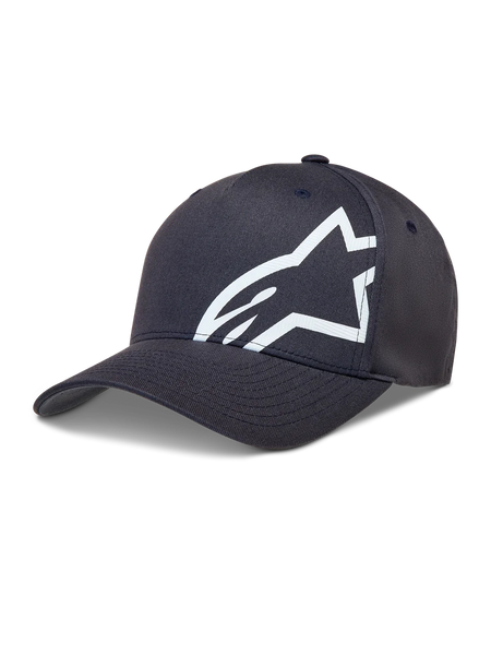 Alpinestars Maze Hat, dark grey sportswear cap with a curved bill and large white textured Astars corp shift logo.