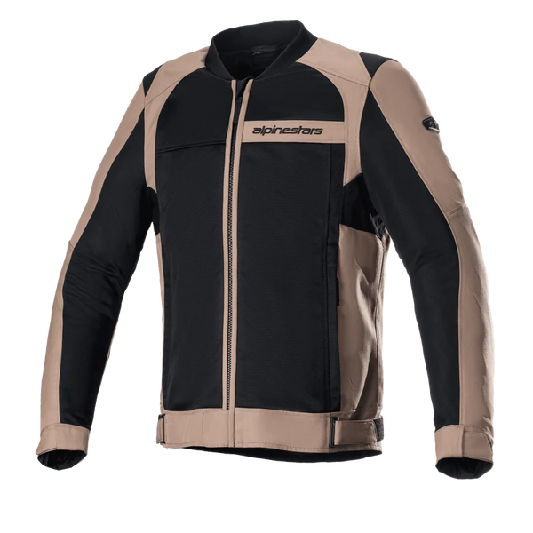 Alpinestars Luc V2 Air Jacket, Motorcycle Riding Jacket, Gobi Brown and Black, bomber-style design with mesh panels, front zipper, ribbed collar, adjustable waist straps and cuffs, sporty urban design for motorcycle riding