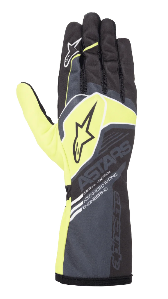 Alpinestars Tech-1 K Race V2 Corporate Karting Gloves in Anthracite and Lime Green, lightweight performance mesh design.