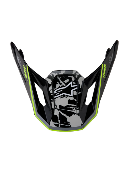Alpinestars S-M7 Blaster Visor, motocross helmet accessory in glossy black, gray, and yellow fluo for off-road racing.