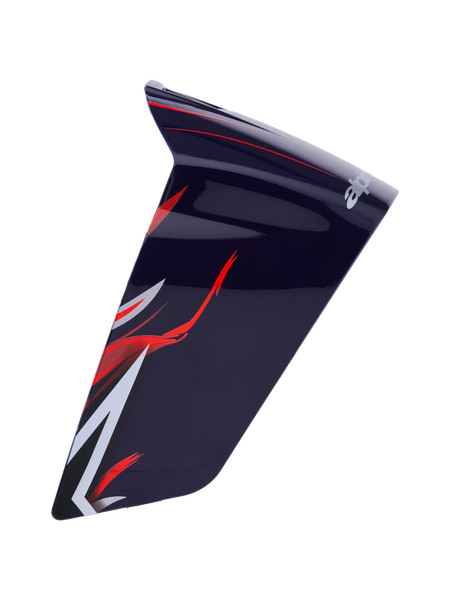 Alpinestars Supertech R10 Flyte Race Spoiler, motorcycle helmet aerodynamic accessory, Purple Red Glossy with red and white graphics, glossy finish, sleek curved design