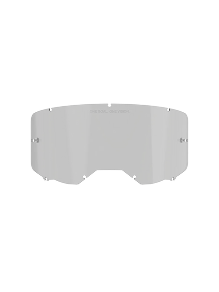Alpinestars Vision 8-5-3 Smoke Lens, replacement lens for motocross goggles, Medium Smoke tint, polycarbonate construction with anti-fog and hard coat finish, featuring 'One Goal. One Vision.' text at the top