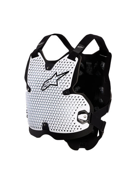 Alpinestars Bionic Action Chest Protector for Motocross, White and Black, featuring ventilated CE Level 1 A-Morph Technology.
