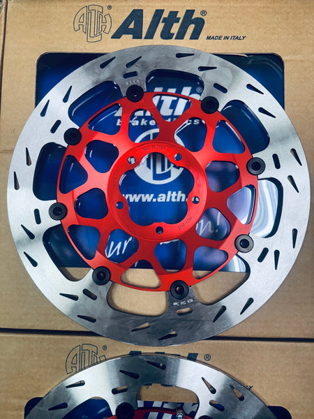 ALTH Street single front brake rotor red carrier detail