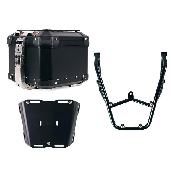 Unit Garage DPS-UGSET-4643 Atlas Aluminium Top Case 44L universal + Black Rear luggage rack with passenger grip Aprilia Tuareg 660