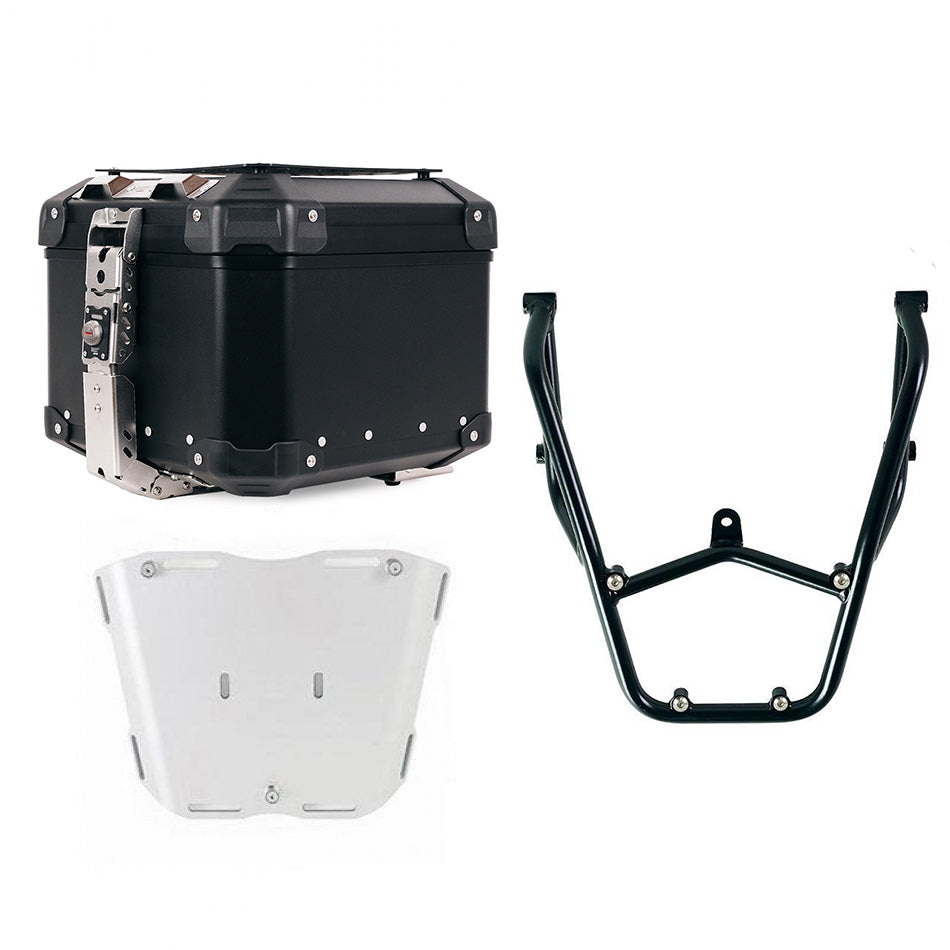 Unit Garage DPS-UGSET-4643 Atlas Aluminium Top Case 44L universal + Black Rear luggage rack with passenger grip Aprilia Tuareg 660