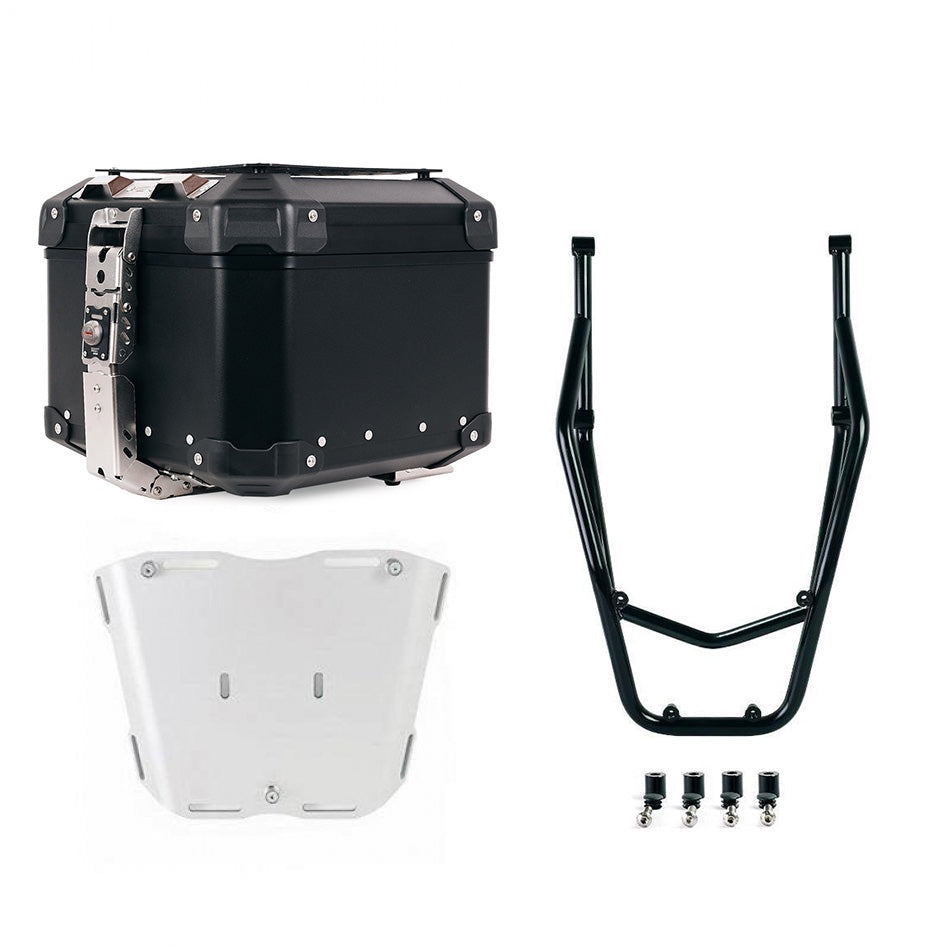 Unit Garage DPS-UGSET-4633 Atlas Aluminium Top Case 44L universal + Black Rear luggage rack with passenger grip Ducati Desert X