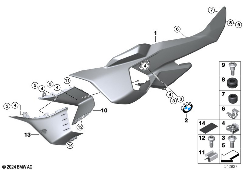 BMW OEM exploded diagram: winglet outer shell left 46635A7E9C5, reference 13; only the specified part is supplied