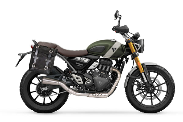 Unit Garage U001+4201DX Canvas side pannier 10L-14L + Right subframe Triumph Scrambler 400 X (Only compatible with our low exhaust code: 4206Low)