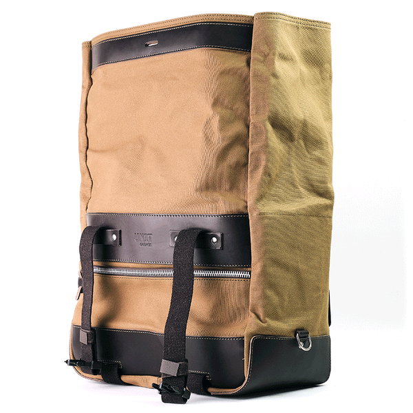 Unit Garage U203 Cult side pannier in waxed cotton with aluminium back plate + stainless steel quick release system and lock