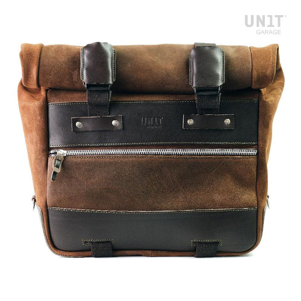 Unit Garage U204C+5502 Pair of Cult side panniers in waxed suede with aluminium back plate + pair of stainless steel quick release system and lock + Subframes for aluminum side panniers Atlas BMW F450GS