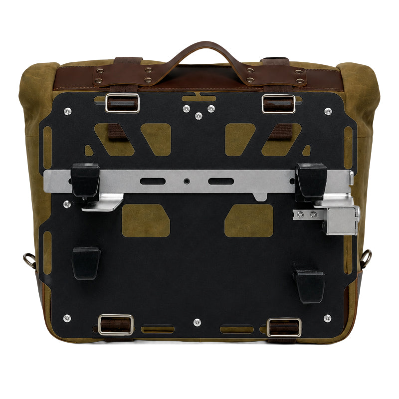 Unit Garage U204DX Cult side pannier in split leather, 40L – 50L + Right Aluminium plate BMW R1300GS ADV
