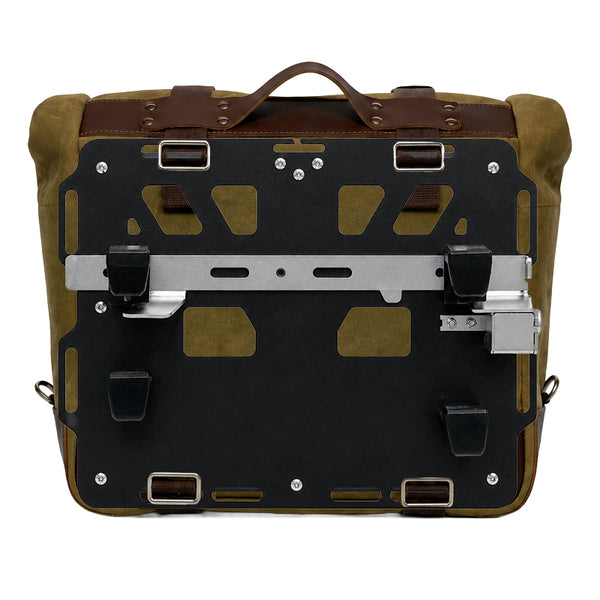 Unit Garage U204DX Cult side pannier in split leather, 40L – 50L + Right Aluminium plate BMW R1300GS ADV