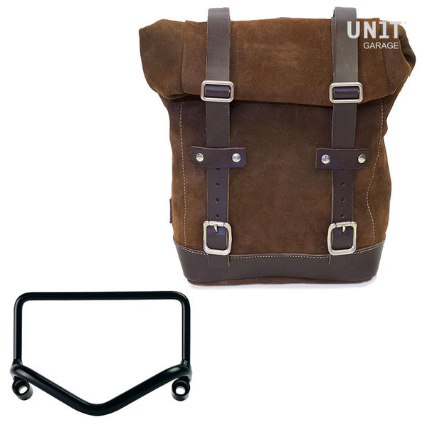 Unit Garage U002+3401 Waxed suede Side Pannier + R18 frame for Fishtail exhaust