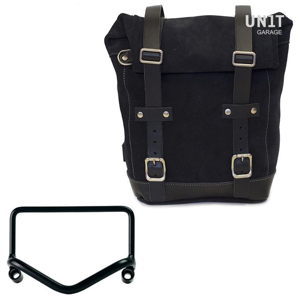 Unit Garage U002+3401 Waxed suede Side Pannier + R18 frame for Fishtail exhaust