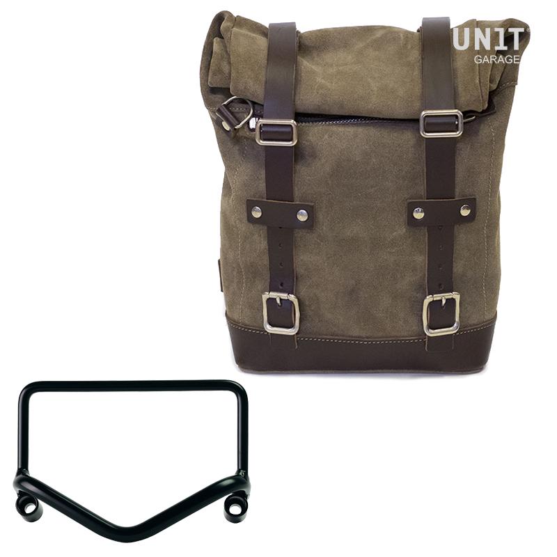 Unit Garage U002+3401 Waxed suede Side Pannier + R18 frame for Fishtail exhaust