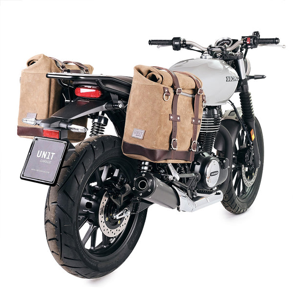Unit Garage U202+4161SX Waxed suede side pannier Scram 22L-30L  + Left Frame Honda GB350S