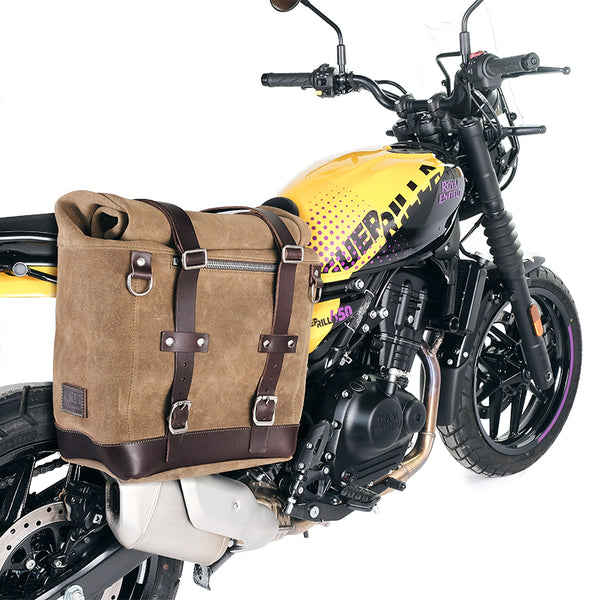 Unit Garage U202+3850DX Waxed suede side pannier Scram 22L-30L  + Right Frame Royal Enfield Guerrilla 450