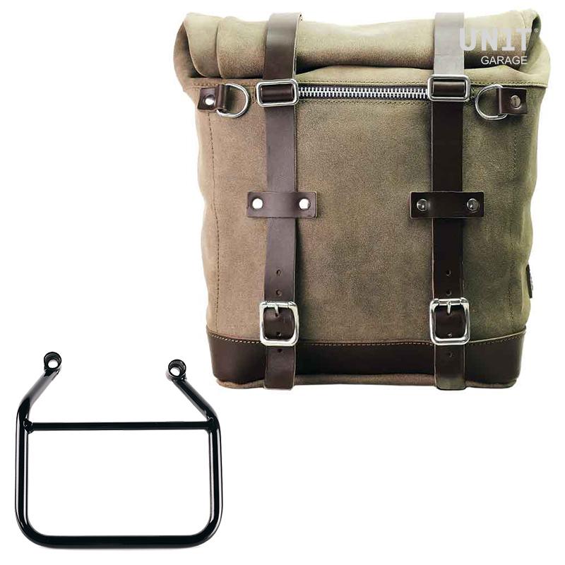 Unit Garage U202+4201DX Waxed suede side pannier Scram 22L-30L + Right subframe Triumph Scrambler 400 X (Only compatible with our low exhaust code: 4206Low)