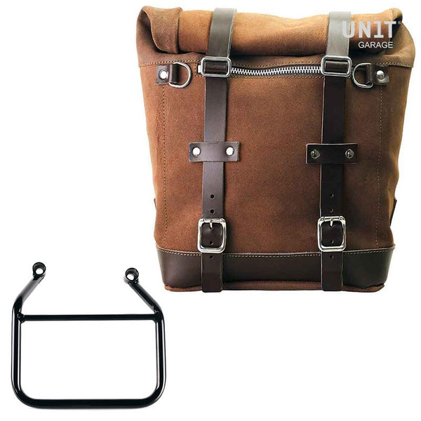 Unit Garage U202+4201DX Waxed suede side pannier Scram 22L-30L + Right subframe Triumph Scrambler 400 X (Only compatible with our low exhaust code: 4206Low)