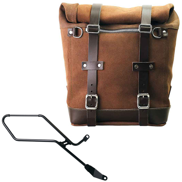 Unit Garage U202+4901DX Waxed suede side pannier Scram 22L-30L  + Right Frame Triumph Bonneville Bobber