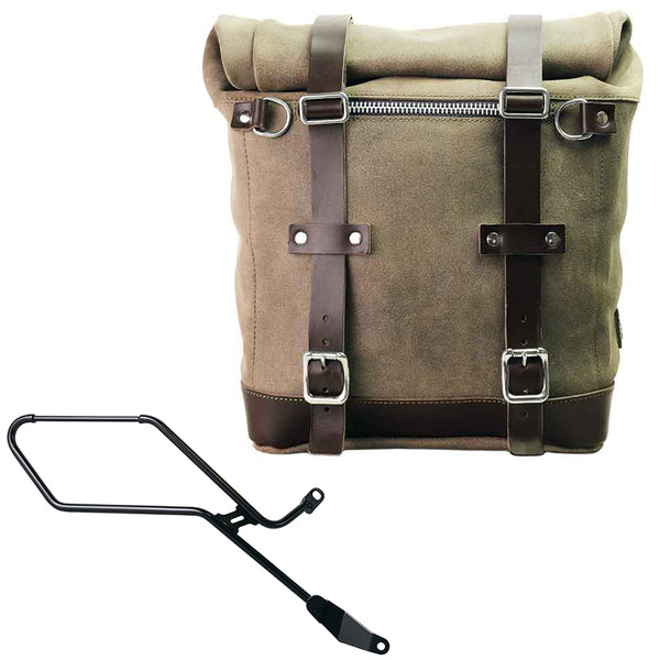 Unit Garage U202+4901DX Waxed suede side pannier Scram 22L-30L  + Right Frame Triumph Bonneville Bobber