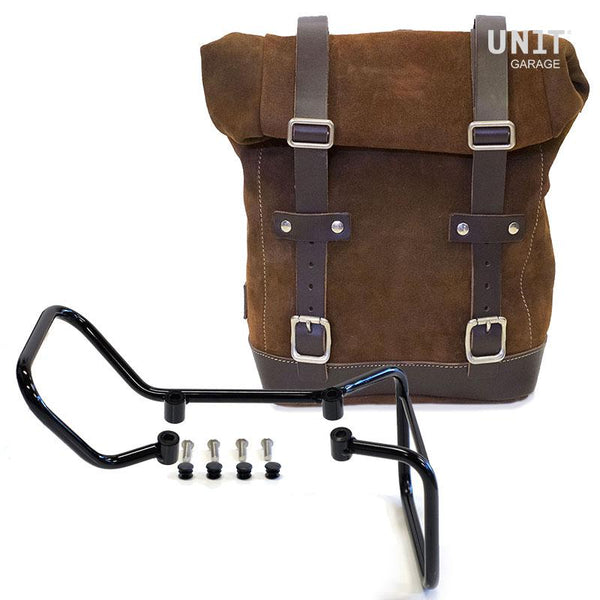 Unit Garage U002+3001 Waxed Suede Side Pannier + Subframe husqvarna vitpilen 701