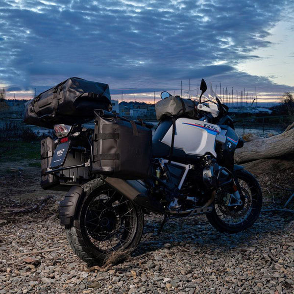 Unit Garage UG007+U000_+3801SX Carrying system in aluminum with adjustable Hypalon front and Quick Release System + Left Frame Royal Enfield Himalayan, Scram 411 