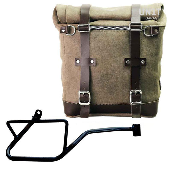 Unit Garage U202+2216DX Waxed suede side pannier Scram 22L-30L + Right Subframe Moto Guzzi V7 EURO5