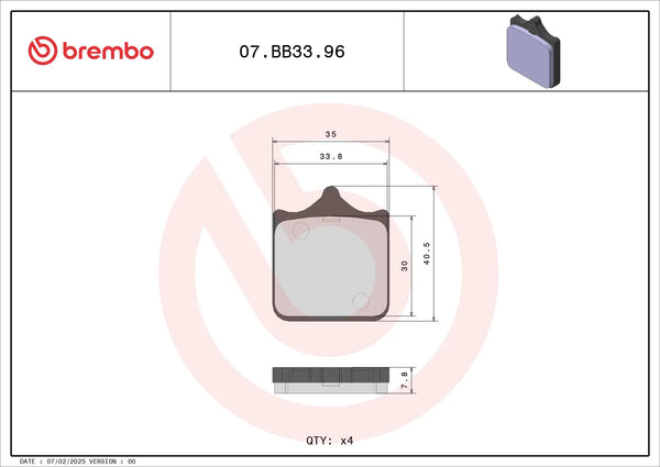 BREMBO Front Brake Pad Set, Triumph Speed Triple 2008–2013 – 07BB33 Genuine 96