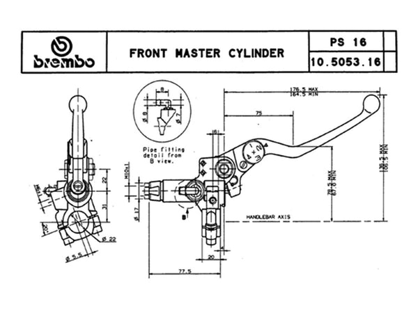 BREMBO PS16 Axial Front Brake Master Cylinder – 10505316 reference image