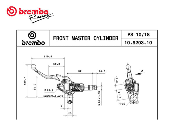 BREMBO PS10 Axial Clutch Master Cylinder for TM MX 85 / 125 2011–2020 – 10920310 reference image