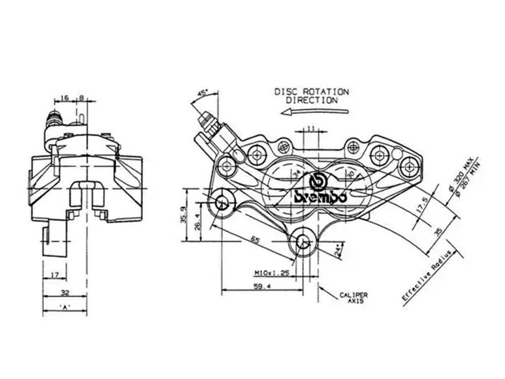 BREMBO 20680011 Gold Series P4 30/34 Left Front Brake Caliper - 65 mm - reference image