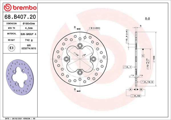 BREMBO 68B40720 official product image 2