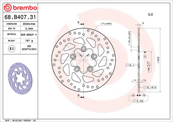 BREMBO 68B40731 official product image 2