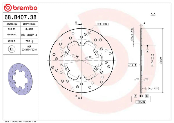 BREMBO 68B40738 official product image 2