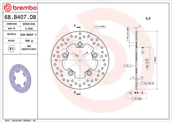BREMBO 68B407D8 official product image 2