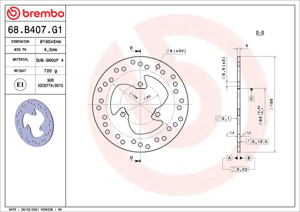 BREMBO 68B407G1 official product image 2