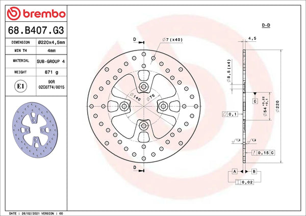 BREMBO 68B407G3 official product image 2