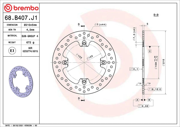 BREMBO 68B407J1 official product image 2