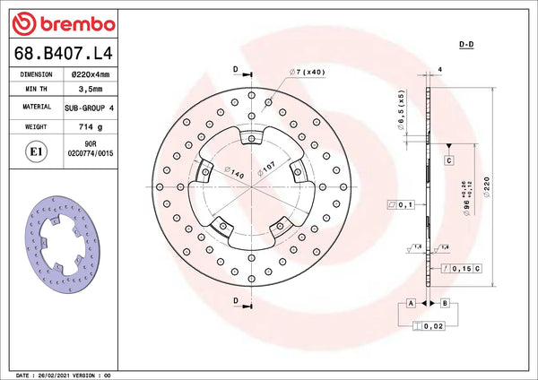 BREMBO 68B407L4 official product image 2
