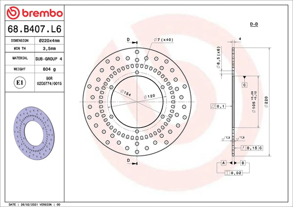BREMBO 68B407L6 official product image 2
