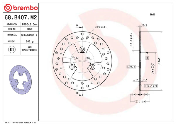 BREMBO 68B407M2 official product image 2