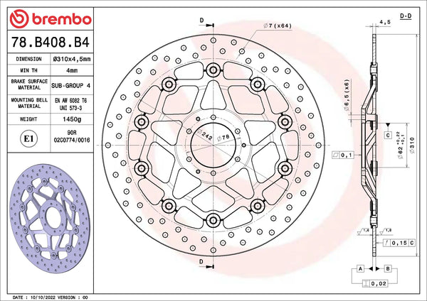 BREMBO 78B408B4 official product image 2