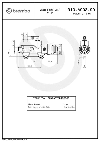 BREMBO PS13 Rear Brake Master Cylinder, Titanium Finish, 40 mm – 910A90390 Default Title