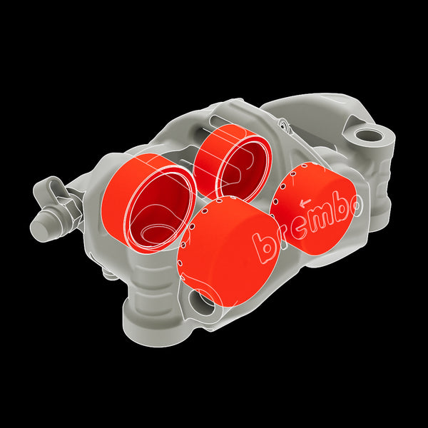 Brembo GP4-PR nickel-finished racing caliper detail