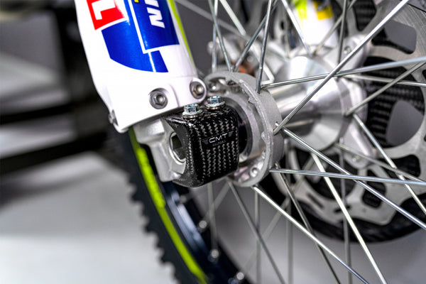 CMT Compositi Carbon Fork Foot Guard | Ducati / Triumph / Honda / Yamaha / Sherco / TM Racing / Fantic / Stark Varg | 000194