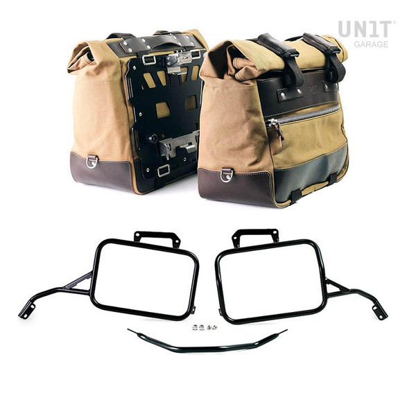 Unit Garage U203C+3604 Pair of Cult side bags in Canvas 40L - 50L + Pair of aluminum plates + Aprilia Tuareg 660 frames for Atlas aluminum side panniers