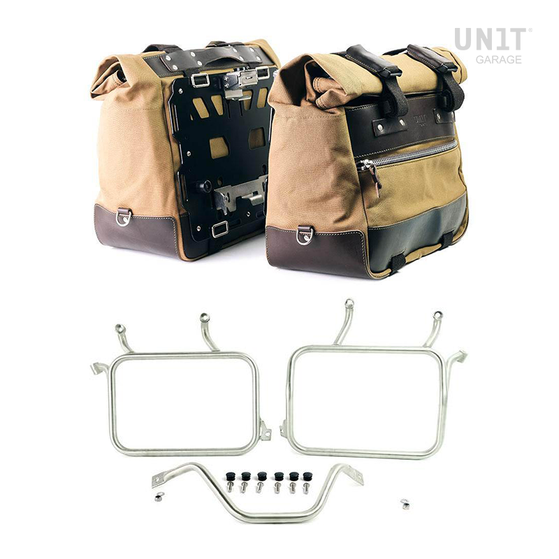 Unit Garage U203C+3901 Pair of Cult side bags in Canvas 40L - 50L + Pair of aluminum plates + Ducati DesertX frames for Atlas aluminum side panniers